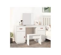Ensemble de coiffeuse avec miroir Blanc Bois de pin solide3107835