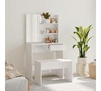 Ensemble de Coiffeuse avec Miroir, Bureau Coiffeuse avec Rangement, Tabouret Inclus, Style Moderne, Coiffeuse Meuble Table de Maquillage Vanity Desk, Blanc Brillant, 74.5x40x141cm
