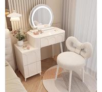 Ensemble de coiffeuse avec miroir de maquillage LED intelligent et chaise, petite table de coiffeuse pour chambre à coucher, pour chambre à coucher moderne, petit espace, bureau de coiffeuse avec
