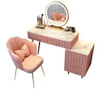 Ensemble de coiffeuse avec miroir éclairé, miroir à intensité variable à écran tactile 3 couleurs, luminosité réglable, coiffeuse de maquillage de chambre avec tiroirs et tabouret rembourré