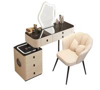 Ensemble de Coiffeuse avec Miroir et lumières LED, Table de Maquillage 3 Couleurs, Coiffeuse avec Armoire Amovible, Ports USB Gauche et Droite, Chargeur sans Fil