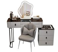 Ensemble de Coiffeuse avec Miroir et lumières LED, Table de Maquillage 3 Couleurs, Coiffeuse avec Armoire Amovible, Ports USB Gauche et Droite, Chargeur sans Fil