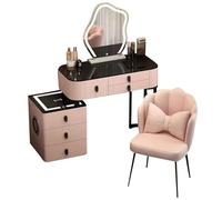 Ensemble de Coiffeuse avec Miroir et lumières LED, Table de Maquillage 3 Couleurs, Coiffeuse avec Armoire Amovible, Ports USB Gauche et Droite, Chargeur sans Fil