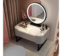 Ensemble de coiffeuse avec miroir LED, coiffeuse et tabouret, armoire de rangement avec tiroirs - Meuble de chambre idéal pour une métamorphose glamour, 80 cm