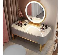Ensemble de coiffeuse avec miroir LED, coiffeuse et tabouret, armoire de rangement avec tiroirs - Meuble de chambre idéal pour une métamorphose glamour, 80 cm