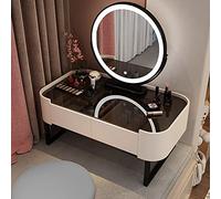 Ensemble de coiffeuse avec miroir LED, coiffeuse et tabouret, armoire de rangement avec tiroirs - Meuble de chambre idéal pour une métamorphose glamour, 80 cm