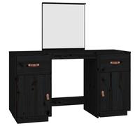 Ensemble De Coiffeuse Avec Miroir Noir Bois De Pin Solide Vidaxl Vidaxl Marron