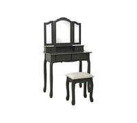 Vidaxl Ensemble De Coiffeuse Avec Tabouret Gris 80x69x141 Cm Paulownia Gris
