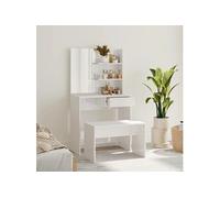 vidaXL Coiffeuse Kaptafelset 74,5x40x141 cm – Blanc brillant – Bois d'ingénierie – Miroir inclus