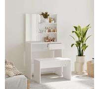 Ensemble de Coiffeuse Blanc en Bois avec Tabouret, Design Moderne avec Grand Espace de Coiffeuse Enfant Fille Vanity Desk Bureau Coiffeuse avec Rangement, pour Chambre/Dressing, 74.5x40x141cm
