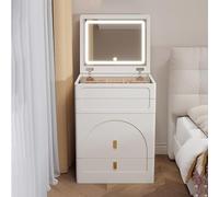 Ensemble de coiffeuse blanche avec miroir et tabouret - Table de maquillage avec éclairage miroir lumineux 3 couleurs (50 x 40 x 80 cm) - Coiffeuse élégante pour chambre à coucher et salle de