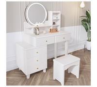 Ensemble de coiffeuse blanche pour filles avec miroir, tabouret et lumières, 3 couleurs d'éclairage, ensemble de coiffeuse réglable avec grands tiroirs et étagères pour chambre à coucher, pour filles