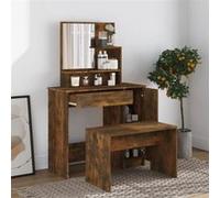 vidaXL Ensemble de coiffeuse avec tabouret Chêne fumé 86,5x35x136 cm