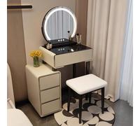 Ensemble de coiffeuse compacte avec lumières, luminosité réglable, grande table et chaise, tiroirs de rangement et armoires élégants, parfait pour les petits espaces (kaki)