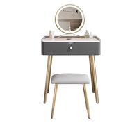 Ensemble de coiffeuse compacte grise avec miroir LED et tabouret, coiffeuse élégante avec tiroir pour chambre à coucher, 50 cm, design moderne et fonctionnel