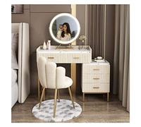 Ensemble de coiffeuse de luxe avec miroir éclairé à DEL, miroir rond à intensité variable, table de maquillage avec 5 tiroirs, meuble de chambre élégant, station de maquillage complète pour femme