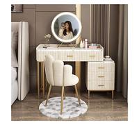 Ensemble de coiffeuse de luxe avec miroir éclairé à DEL, miroir rond occultant, coiffeuse à 5 tiroirs pour chambre à coucher, élégante table de maquillage et tabouret