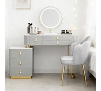 Ensemble de Coiffeuse de Maquillage Moderne avec Miroir Intelligent à intensité Variable, Tabouret en Velours et Compartiments de Rangement cachés, Coiffeuse, for Les Femmes et Les Filles