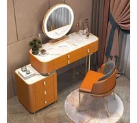 Ensemble de coiffeuse élégante avec miroir et tabouret, coiffeuse à 6 tiroirs pour un grand rangement, table de maquillage élégante et commode de chambre à coucher pour décoration d'intérieur chic et