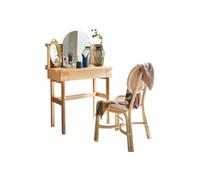 Ensemble de Coiffeuse en Bois avec Miroir et Tabouret, Design Simple en rotin, Meuble de Rangement pour Chambre à Coucher, Coiffeuse élégante pour la décoration intérieure