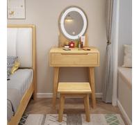 Ensemble de coiffeuse en bois massif avec miroir et lumières, bureau de maquillage avec tiroirs de rangement et tabouret, 3 modes d'éclairage réglables pour chambre à coucher, parfait pour les petits