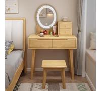 Ensemble de coiffeuse en bois massif avec miroir et lumières, bureau de maquillage avec tiroirs de rangement et tabouret, 3 modes d'éclairage réglables, parfait pour les petits espaces, meubles de