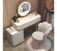 Ensemble de coiffeuse en bois massif rose pour filles - Coiffeuse chic avec 6 tiroirs en forme de fleur et miroir de maquillage - Meuble de chambre élégant pour enfants - Gris - 80 cm
