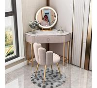 Ensemble de coiffeuse gris - Commode de maquillage d'angle avec miroir 5 tiroirs et tabouret - Meuble de chambre élégant pour les amateurs de maquillage - Design moderne 60/70 cm
