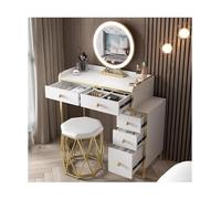 Ensemble de coiffeuse mobile avec tabouret rembourré, miroir LED 3 couleurs, design élégant pour chambre à coucher et décoration d'intérieur, coiffeuse moderne