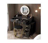 Ensemble de coiffeuse mobile avec tabouret rembourré, miroir LED 3 couleurs, élégante coiffeuse pour chambre à coucher, station de maquillage, organisateur de cosmétiques élégant