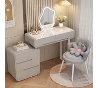 Ensemble de coiffeuse moderne 3 en 1 avec miroir LED et chaise pour économiser de l'espace avec tiroirs Finition grise élégante pour chambre de femme