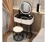 Ensemble de Coiffeuse Moderne avec Miroir de Maquillage éclairé, Tabouret rembourré, 2 Grands tiroirs, Plateau en Verre trempé Noir, Cadeau élégant pour Femme, Blanc et Noir, 50 cm