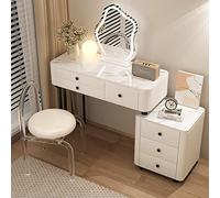 Ensemble de coiffeuse moderne avec miroir éclairé à DEL, 3 options de couleur, 6 tiroirs de rangement, tabouret rembourré, idéal pour les chambres de filles et de femmes (blanc 100 cm)