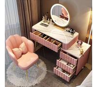 Ensemble de Coiffeuse Moderne avec Miroir éclairé à luminosité réglable en 3 Couleurs, Table de Maquillage avec 5 tiroirs et Tabouret, Coiffeuse for Chambre de Fille