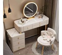 Ensemble de coiffeuse moderne avec miroir éclairé par LED tactile, 3 modes d'éclairage de couleur, 3 tiroirs, armoire de rangement et station de charge, beige, parfait pour la chambre à coucher et le