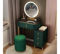 Ensemble de coiffeuse moderne avec miroir lumineux et 4 tiroirs de rangement et tabouret rembourré inclus Idéal pour chambre de femmes et filles 50 cm D