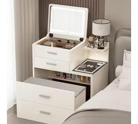 Ensemble de coiffeuse moderne blanche avec lumières LED et haut-parleur Bluetooth avec plateau en verre, miroir et chaise, 70 x 83 x 40 cm, coiffeuse élégante avec 3 options de couleur