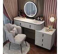 Ensemble de coiffeuse moderne gris + noir avec lumières LED, armoire réglable et tabouret rembourré, 3 modes d'éclairage, idéal pour la maison, la chambre à coucher, le studio, 120 cm