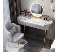 Ensemble de coiffeuse moderne grise avec chaise, miroir mural et tiroirs, panneau UV Rockboard + organisateur de porte en métal 100 x 40 x 60 cm