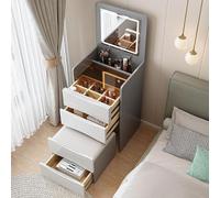Ensemble de coiffeuse moderne pour enfants avec miroir et tabouret, table de maquillage LED pour chambre à coucher, 6 étagères cachées, coiffeuse élégante avec tiroir pour cosmétiques pour enfants