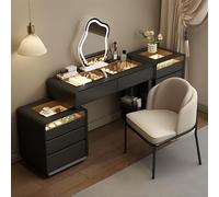 Ensemble de coiffeuse moderne - Table lumineuse d'ambiance à DEL avec tiroirs - Miroir de maquillage et chaise en bois massif pour chambre à coucher (noir 101,6 cm) - Meubles élégants pour espaces