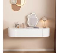 Ensemble de coiffeuse murale moderne avec tiroirs miroir et tabouret rembourré, table de maquillage en bois blanc pour petits espaces, chambre à coucher et dressing (79,8 x 40 x 17,8 cm)