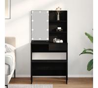 Ensemble De Coiffeuse Vidaxl Avec Led En Chêne Noir Et Bois D'ingénierie, Coiffeuse Led Vidaxl En Chêne Noir - 74.5x40x141 Cm, En Bois D'ingénierie, Tabouret De Coiffeuse Vidaxl Chêne Noir 70x35x45 Cm