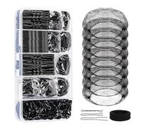 Ensemble de coiffure essentiel pour danseurs 260 pièces élastiques en caoutchouc et filet invisible pour différentes coiffures de chignon de ballet, Ensemble noir de 260 pièces, taille unique