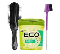 Ensemble de coiffure - Gel à l'huile d'olive et brosse en nylon Diane - Comprend une brosse de contrôle des bords à 3 voies avec queue en métal - Tenue maximale pour boucles, bords et style élégant