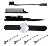 Ensemble de Coiffure Peigne Démêlant Double Face pour Maison, Noir | ABS et Métal, Bords à Haute Dureté, Protège les Racines, Lot Pince Aléatoire Style Aléatoire