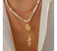 Ensemble de collier de perles de noix de coco avec pendentif en coquillage en spirale simple et à la mode pour homme, 3 pièces, pour un port quotidien Taille UniqueCoque de noix de coco