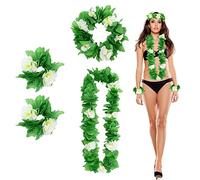 Ensemble de Collier Hawaien, Collier Hawaien Fleurs avec Guirlande, Bandeaux et Bracelets, Décorations de Fête Hawaïennes Collier Fleurs Hawaien pour Plage d'été Piscine Aloha Tropical Luau (Blanc)