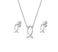 Bling Jewelry Ensemble De Collier Pendentif Et De Boucles D'Oreilles Religieuses Délicates Avec Un Petit Poisson - Bijoux Religieux Délicats En Argent Sterling .925 Pour Femmes Et Adolescentes