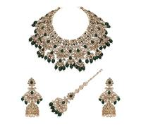 Ensemble de collier ras du cou plaqué AD Mehandi triangulaire Elegance Reverse AD (vert)